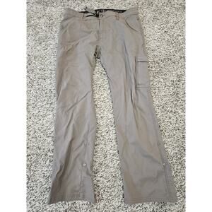 PrAna Zion Pants Mens Size 36 Beige Belted Nylon Stretch Hiking Vented